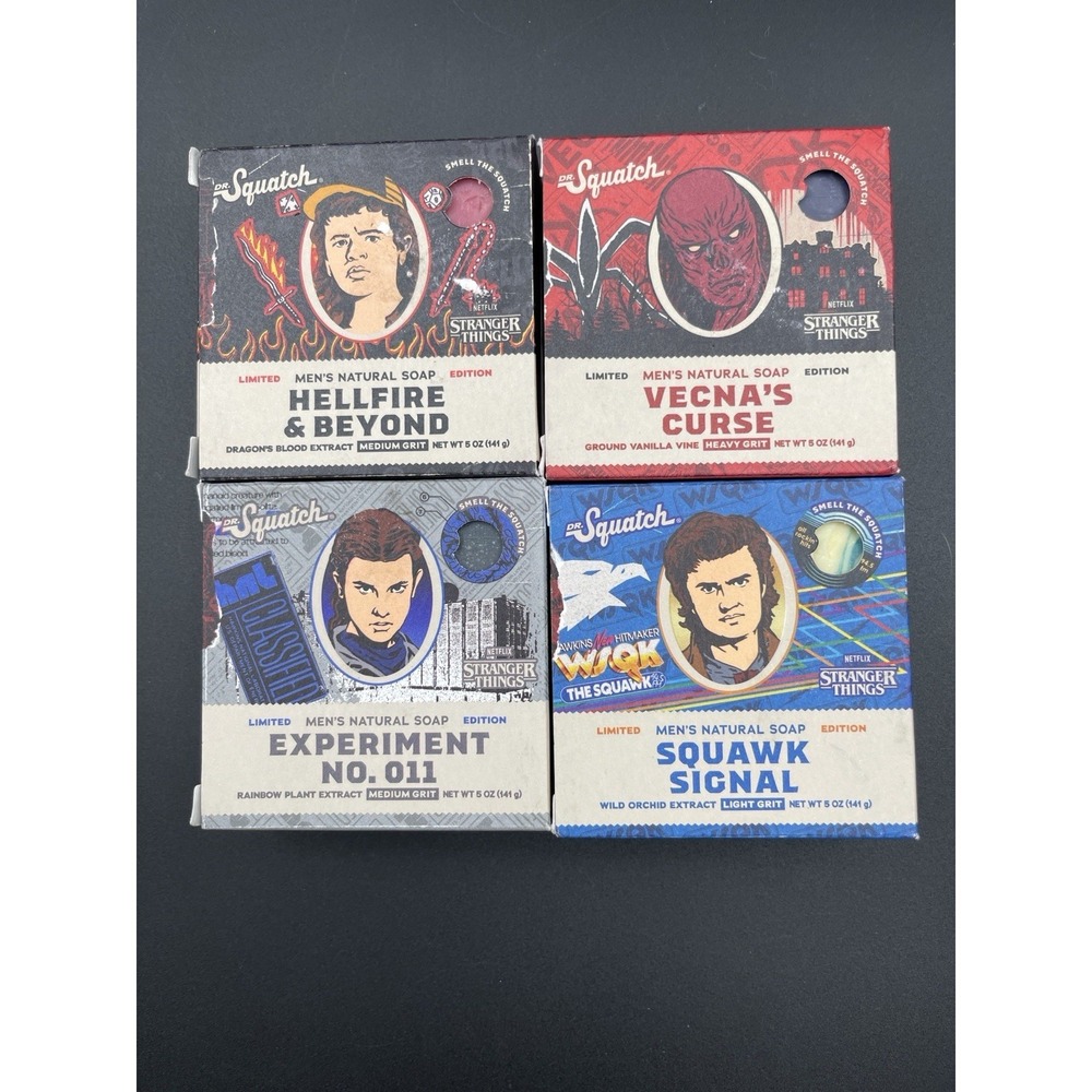 Dr‎ Squatch Stranger Things Soap Lot 4 Bars Hellfire Vecna Squawk Experiment